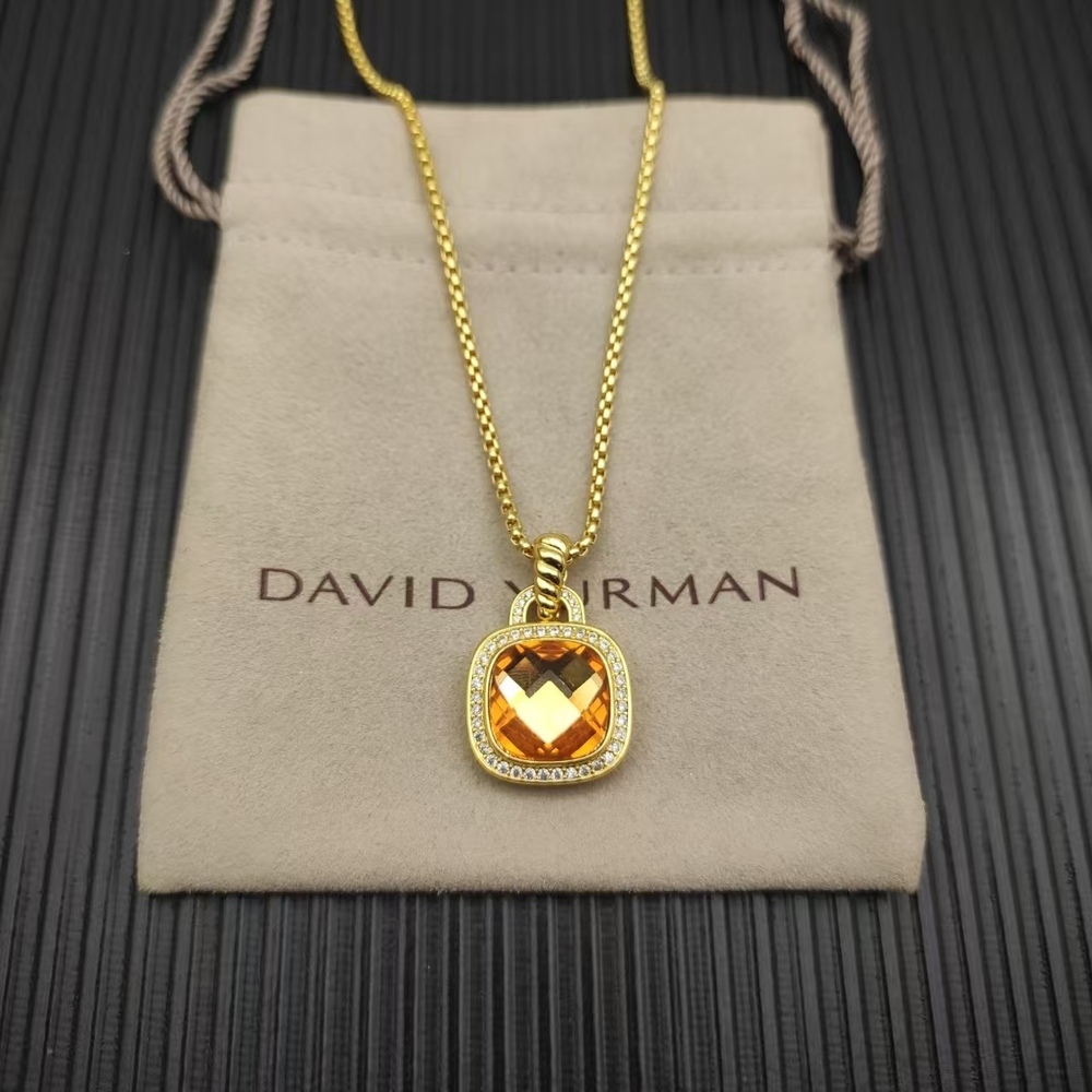 David Yurman Gold Diamond Center Stone Square-cut Necklace